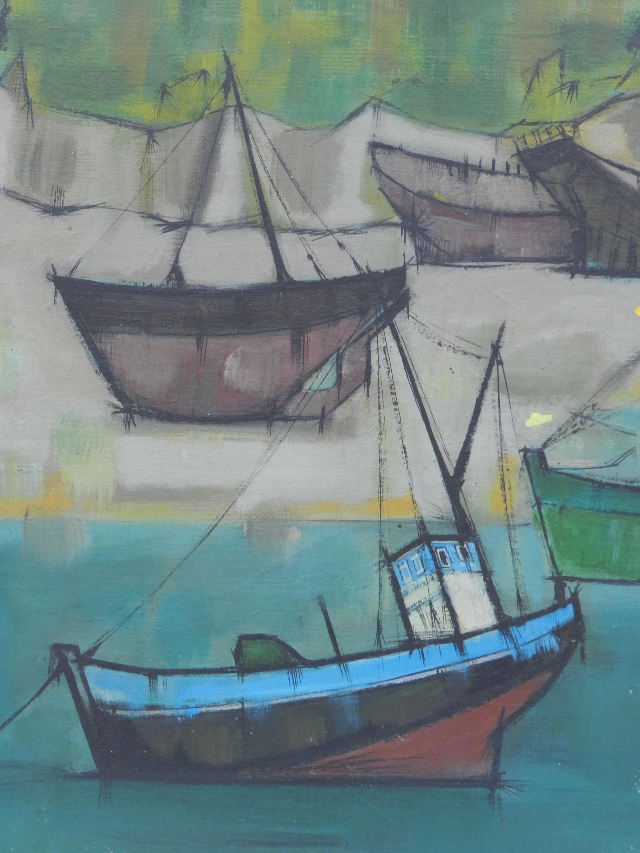 Boats at St Jean de Luz France by Jacouton Mid Century c1957 5