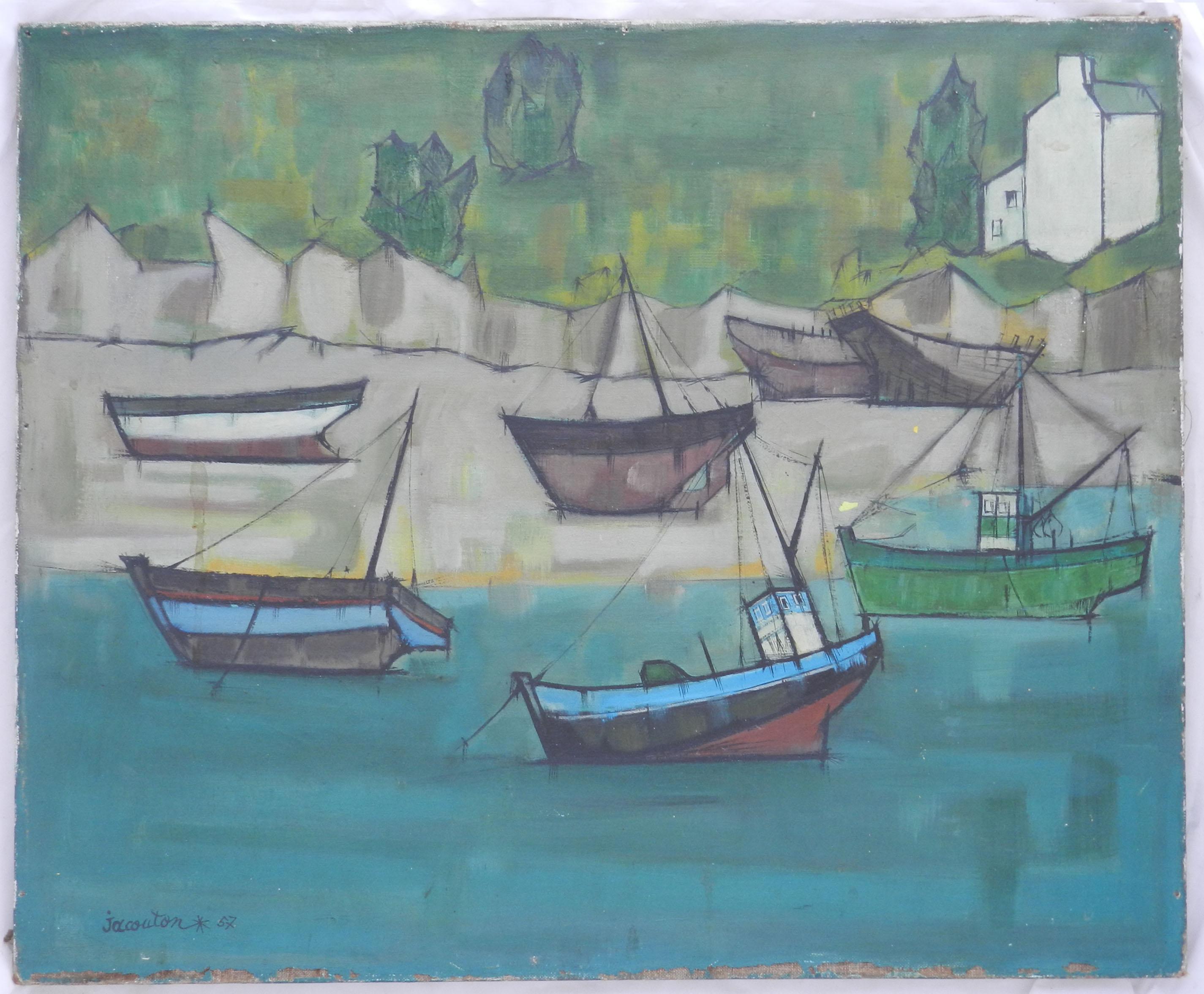 Boats at St Jean de Luz France by Jacouton Mid Century c1957 7