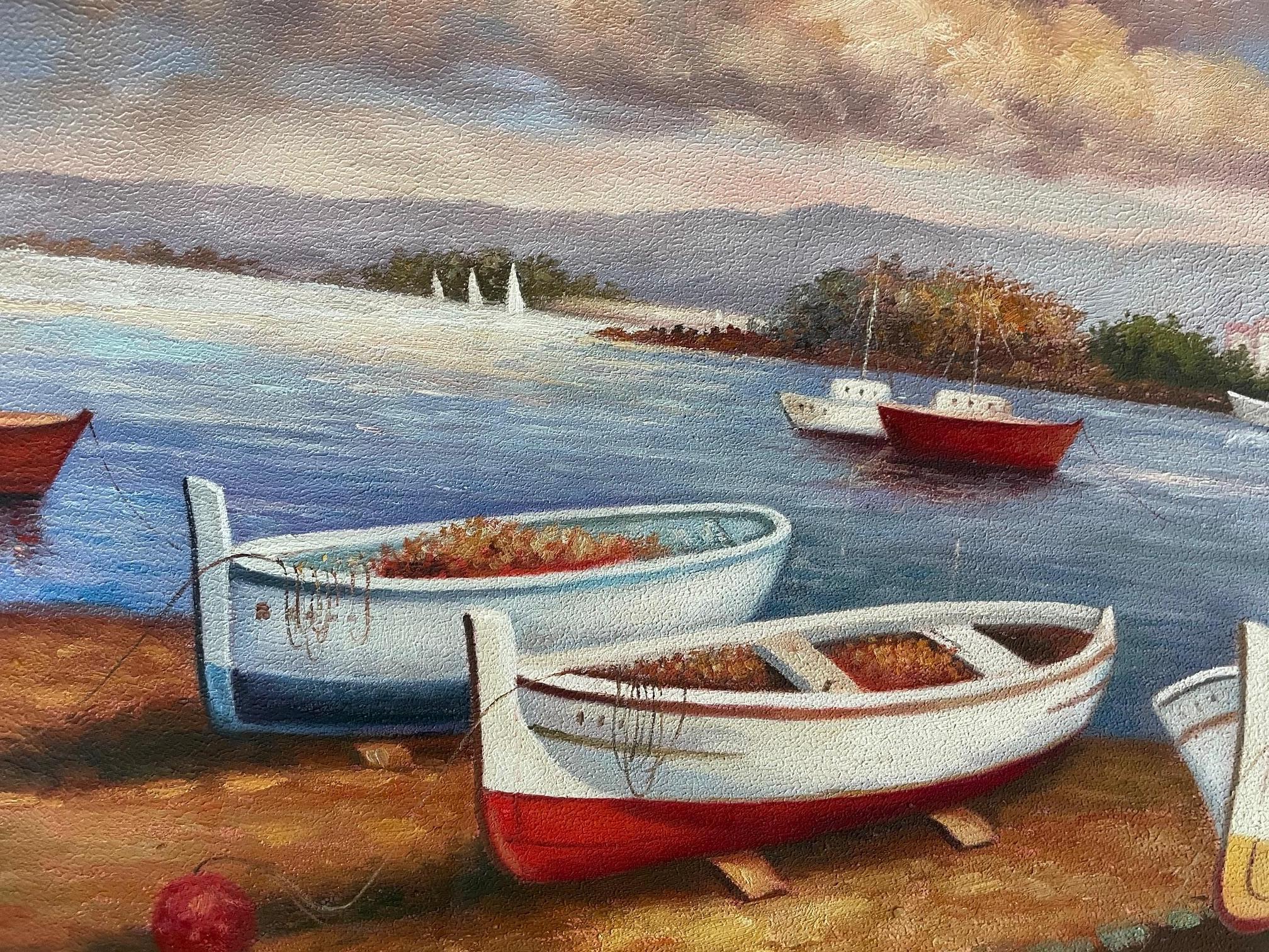 Boats in Harbor - Painting by Unknown