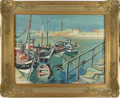 Boats in the Harbour, Original French Oil on Canvas, Post Impressionist