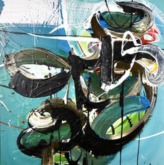 Boats on the Sea - Large 20th Century Abstract Oil on Panel Painting