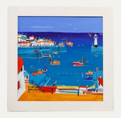Bob Bell - Acrilico contemporaneo incorniciato, Porto della Cornovaglia