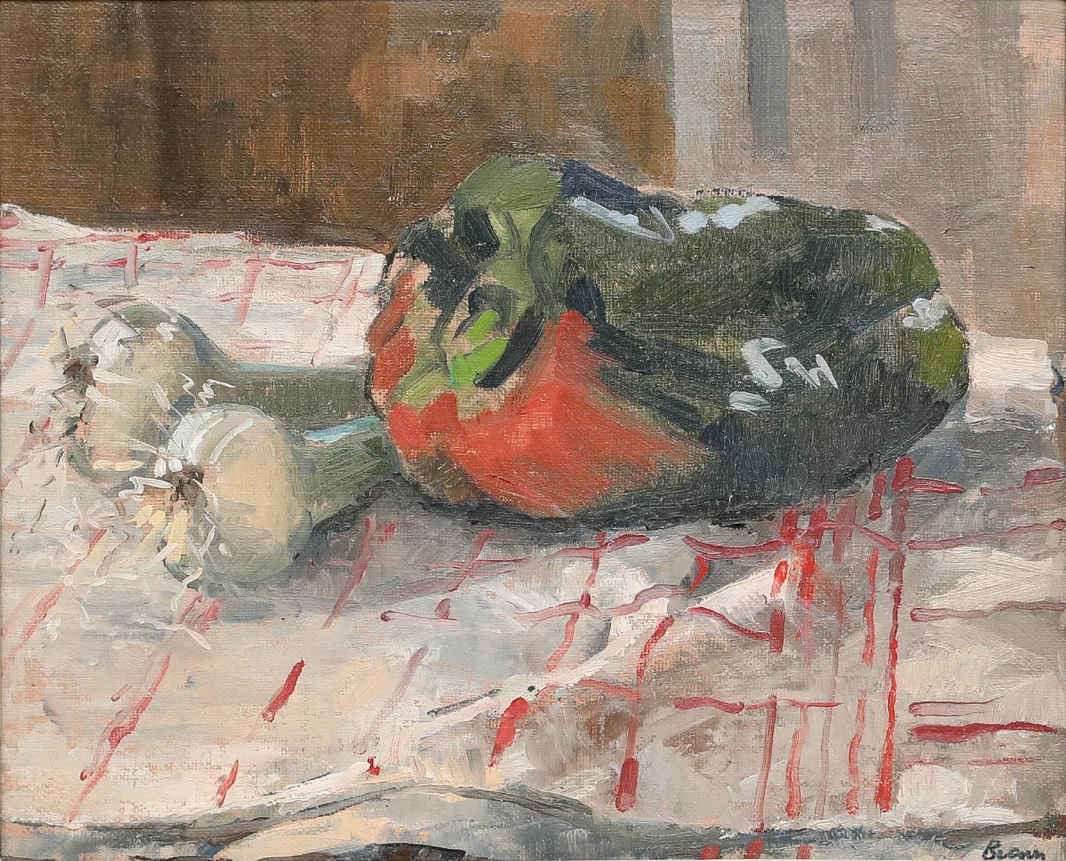 Bob Brown NEAC (1936-2023) - Oil, Spring Onion Pepper and Red Stripes - Painting by Unknown