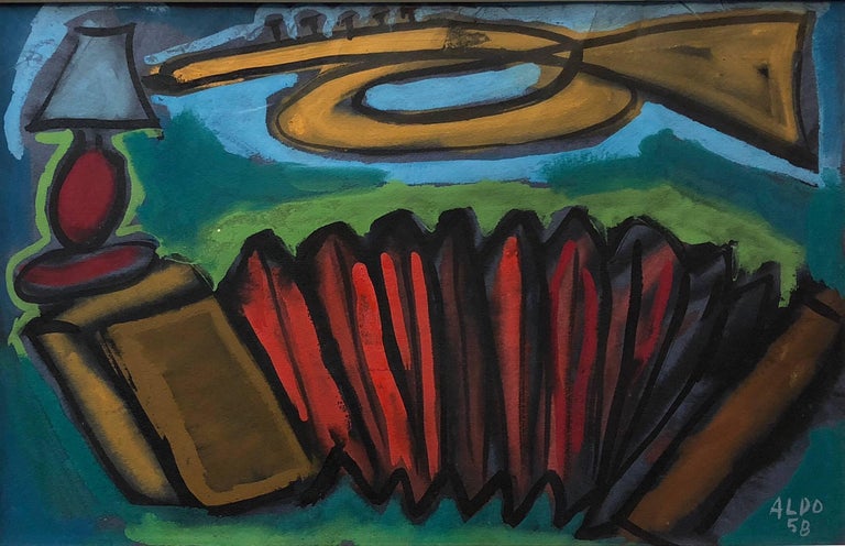 Unknown Bold Color French Modernist Painting 1958 Signed Aldo Unknown Bold Color French Modernist Painting