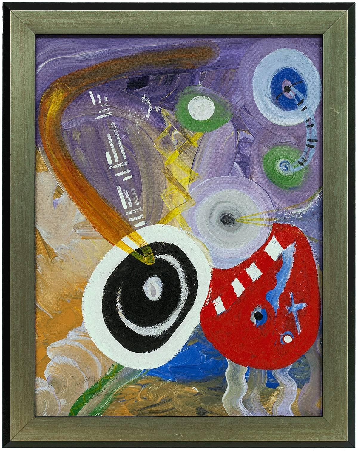 Genre: Modern
Subject: Abstract colorful
Medium: Acrylic
Surface: Canvas
Dimensions: 24" x 18" x 3/4"
Dimensions w/Frame: 27 1/2" x 21 1/2"

in the style of Cobra artists or rhino horn artists. A very vivid abstract painting.
