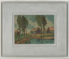 Bolleyn - Framed Contemporary Oil, Continental Landscape with Cottages