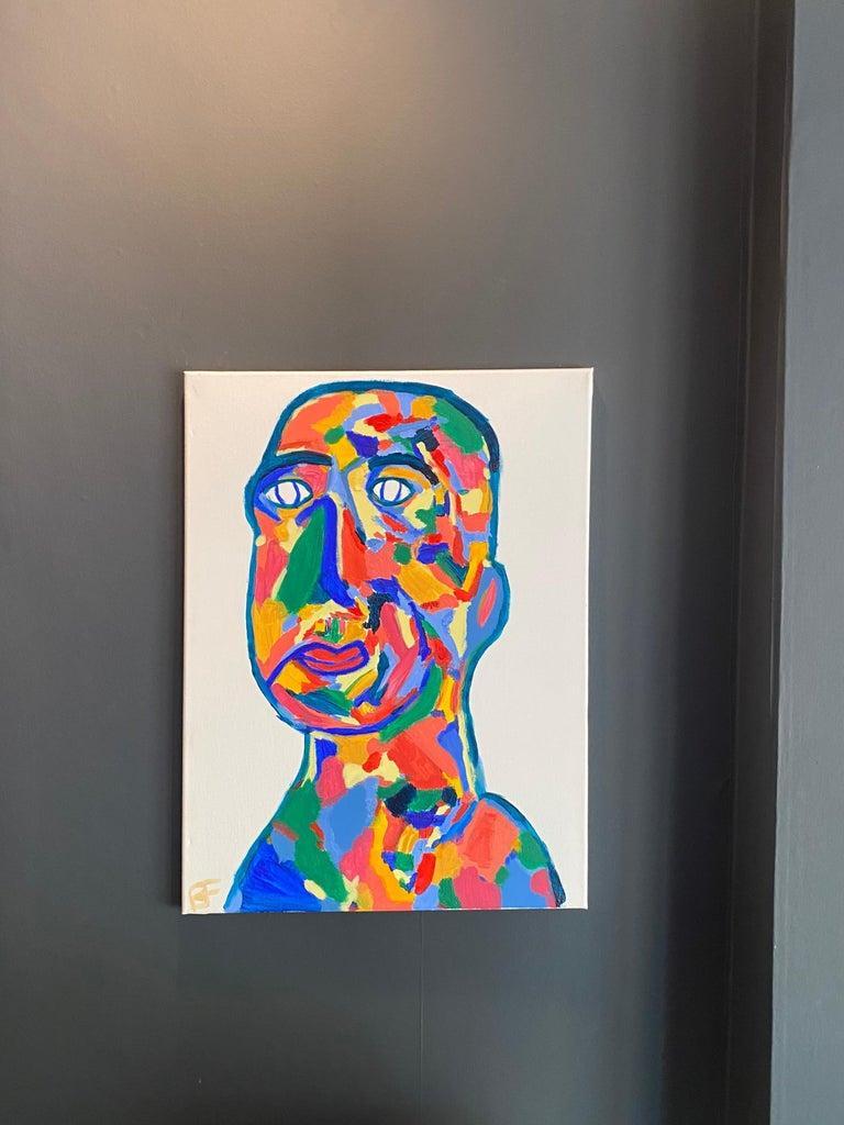 Bolly Frost Contemporary Abstract British Painting, Wacky Portrait of Man - Beige Abstract Painting by Unknown