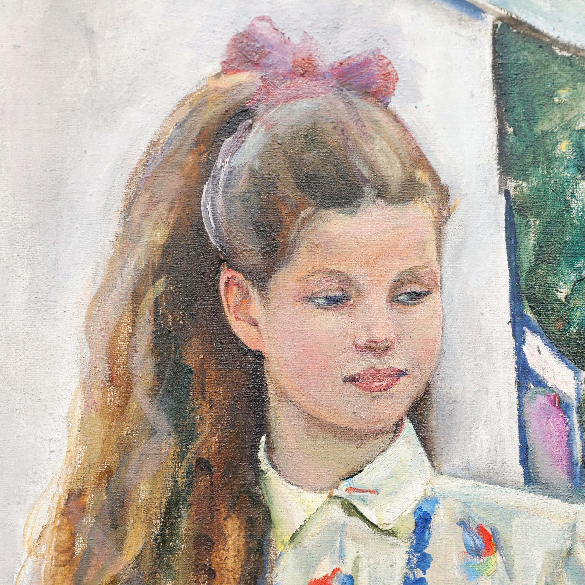 Boris Korzhevski (1927-2004) - Olio del XX secolo incorniciato, Ragazza in riva al mare - Portrait Painting Beige di Unknown