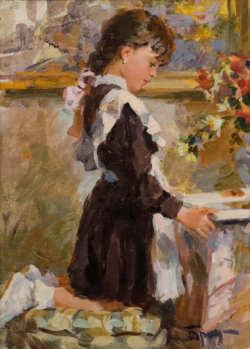 Boris Trofimenko (b.1919) - Russian 20th Century Oil, School Girl Reading Books - Painting by Unknown