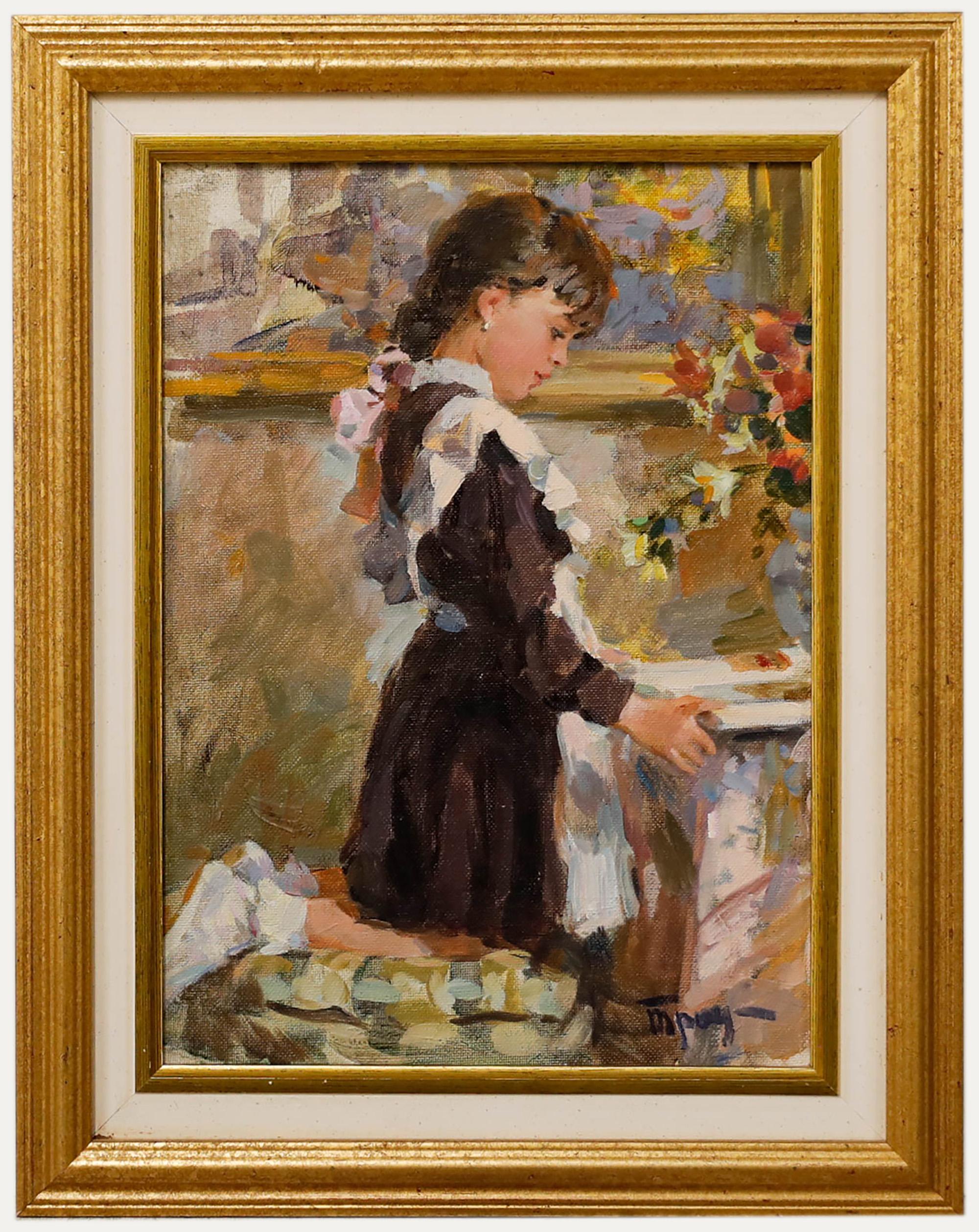 Unknown Portrait Painting - Boris Trofimenko (b.1919) - Russian 20th Century Oil, School Girl Reading Books