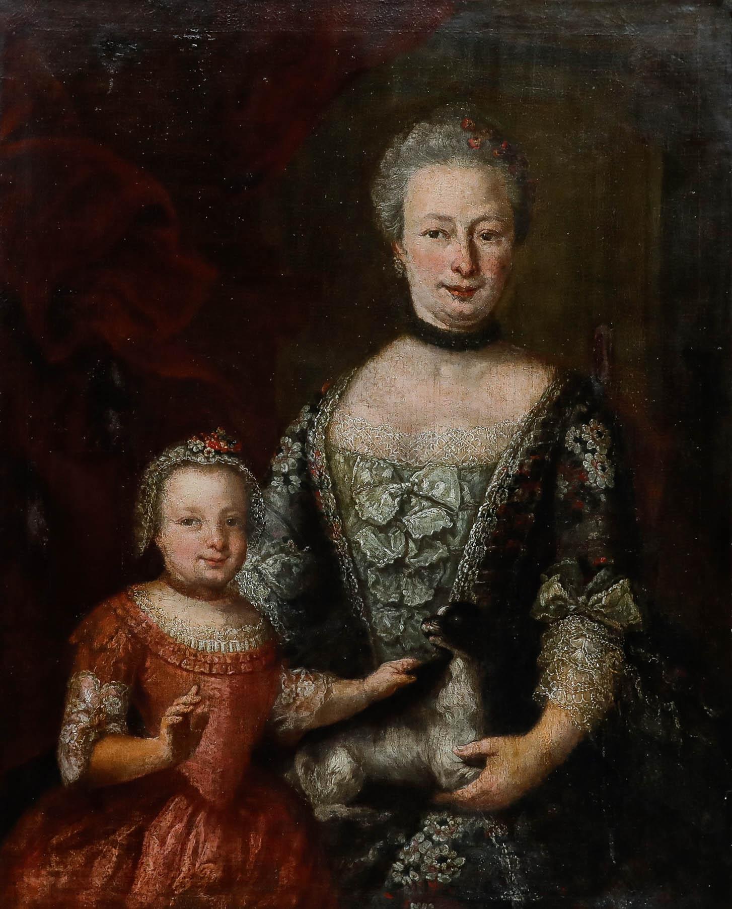 Borne - École européenne Huile du XVIIIe siècle, Anna et Adélaïde - Painting de Unknown