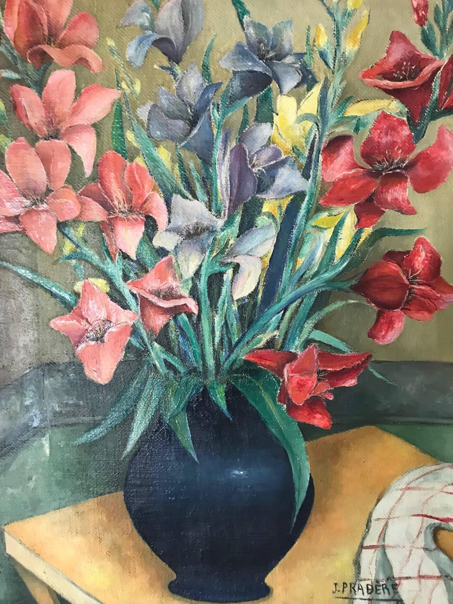 Bouquet de Fleurs - Brown Still-Life Painting by Unknown
