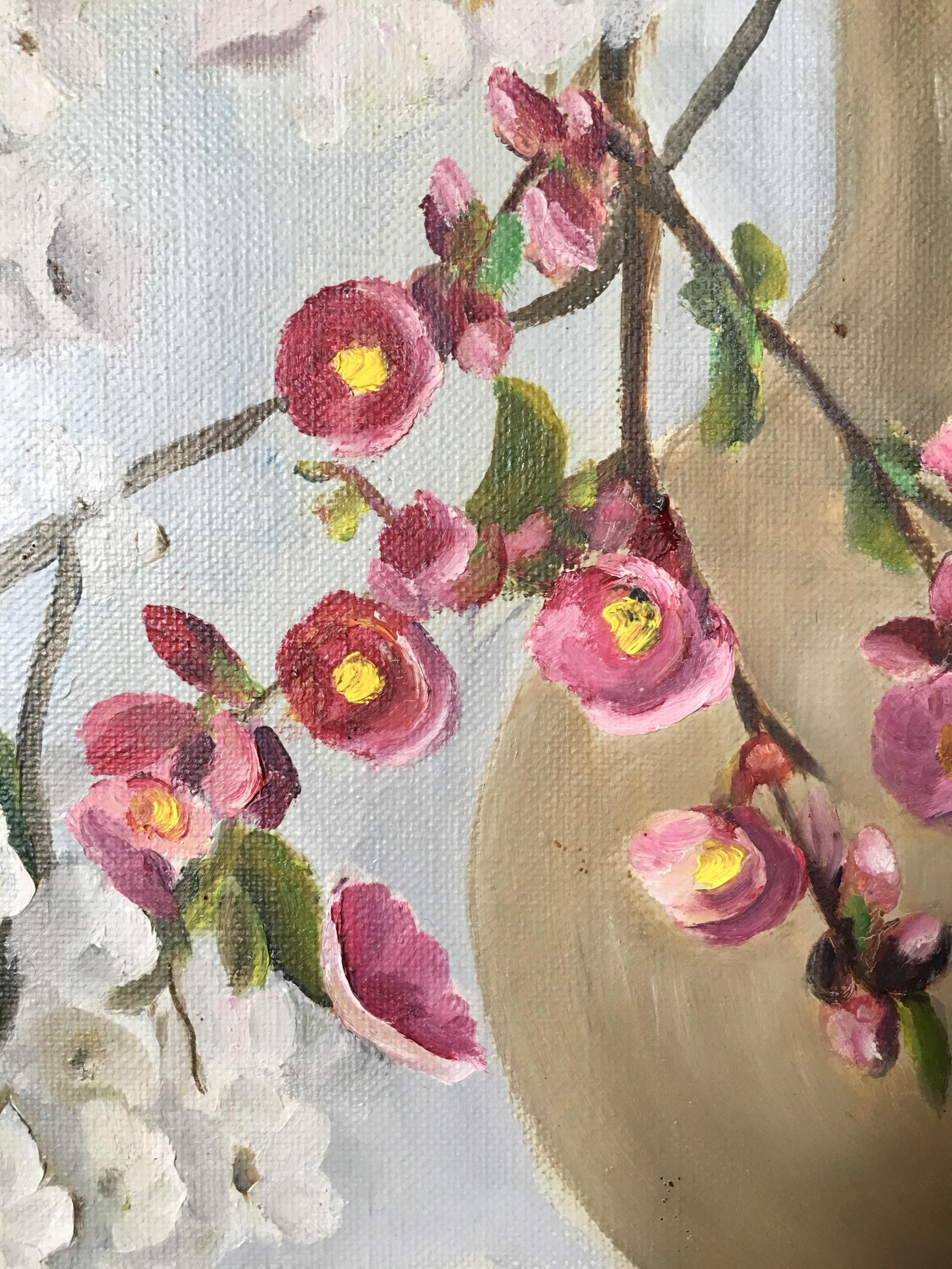 'Bouquet de Fleurs' Impressionist Still Life of Flowers, Signed Oil Painting For Sale 1
