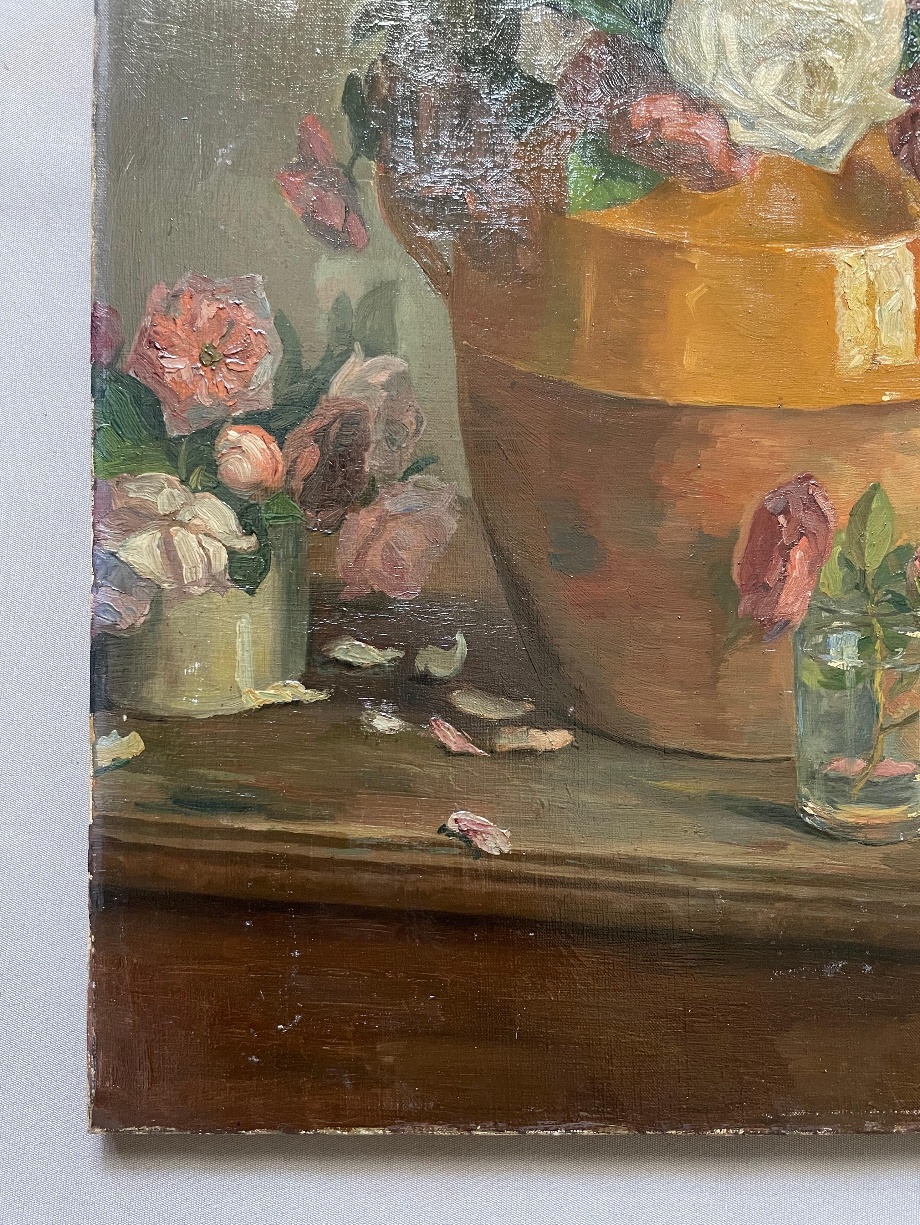 Blumenstrauß, Öl auf Leinwand, zu restaurieren im Angebot 2