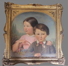 Boy and Girl with  flowers and whip 