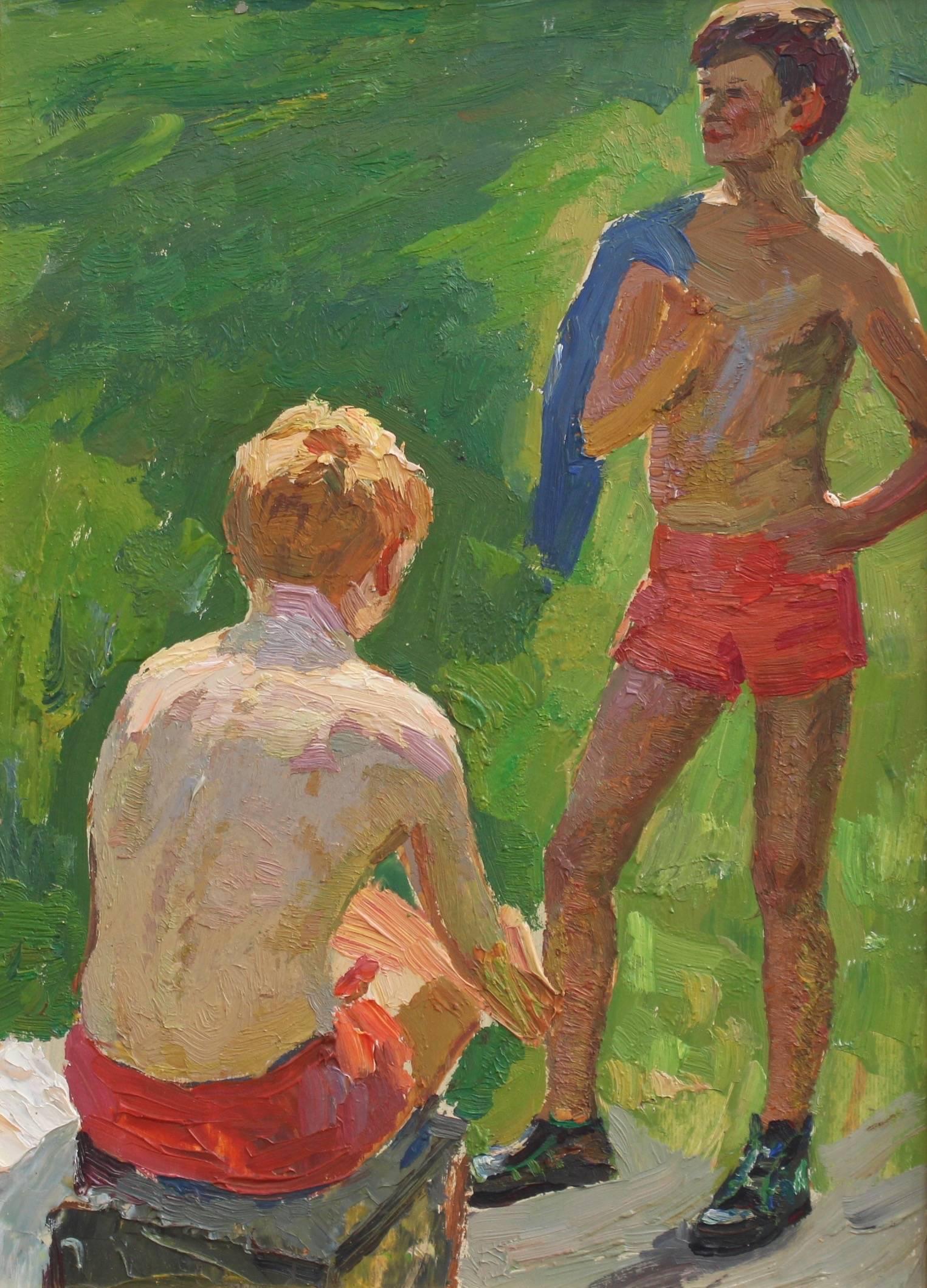 Unknown Figurative Painting - Boys in Summertime