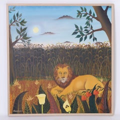 Peinture sur toile Branko Paradis d'un lion ou d'une panthère avec oiseaux