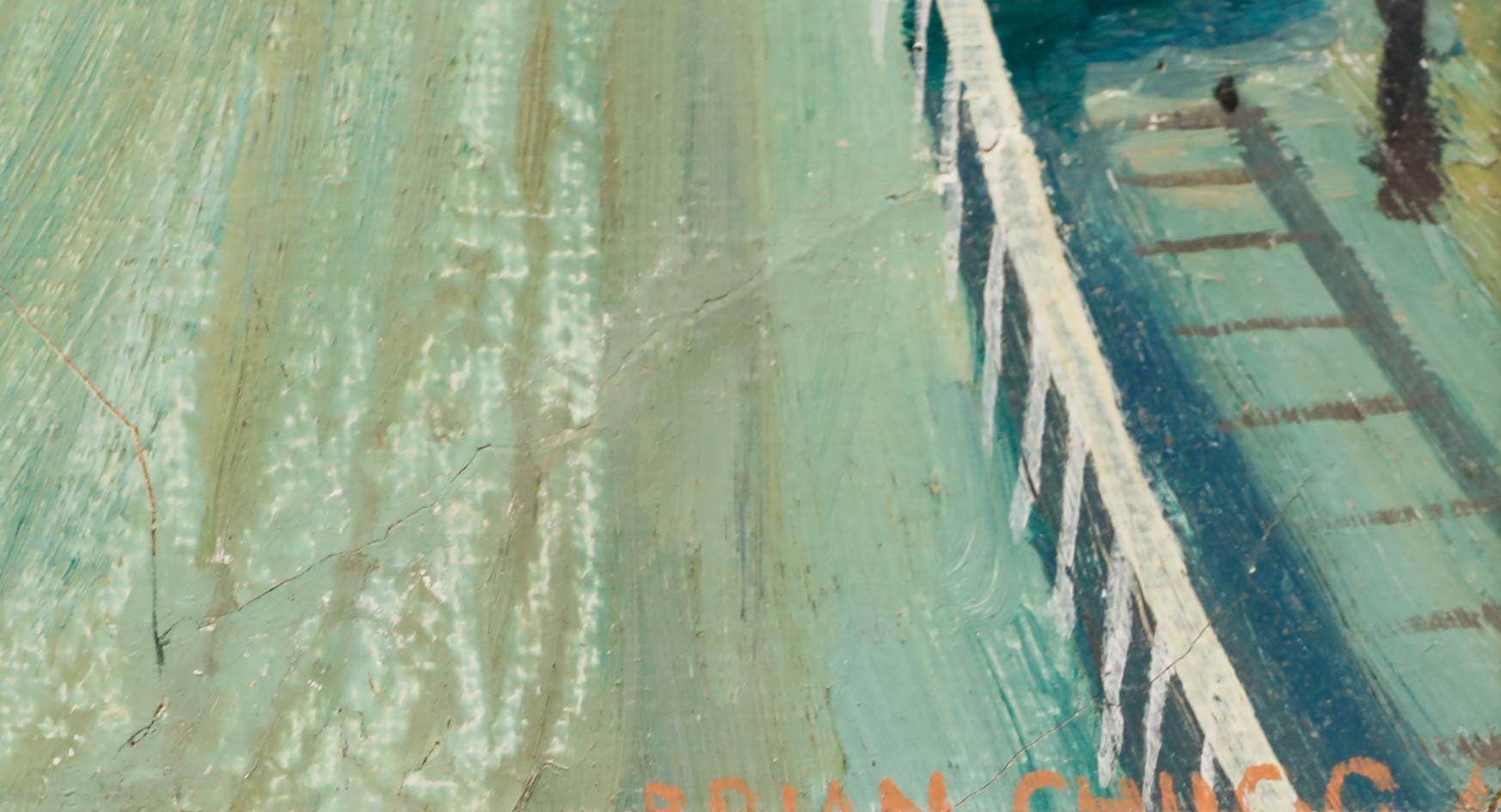 Brian Chugg (1926-2003) - Huile encadrée du 20e siècle, Le chariot à crème glacée en vente 1