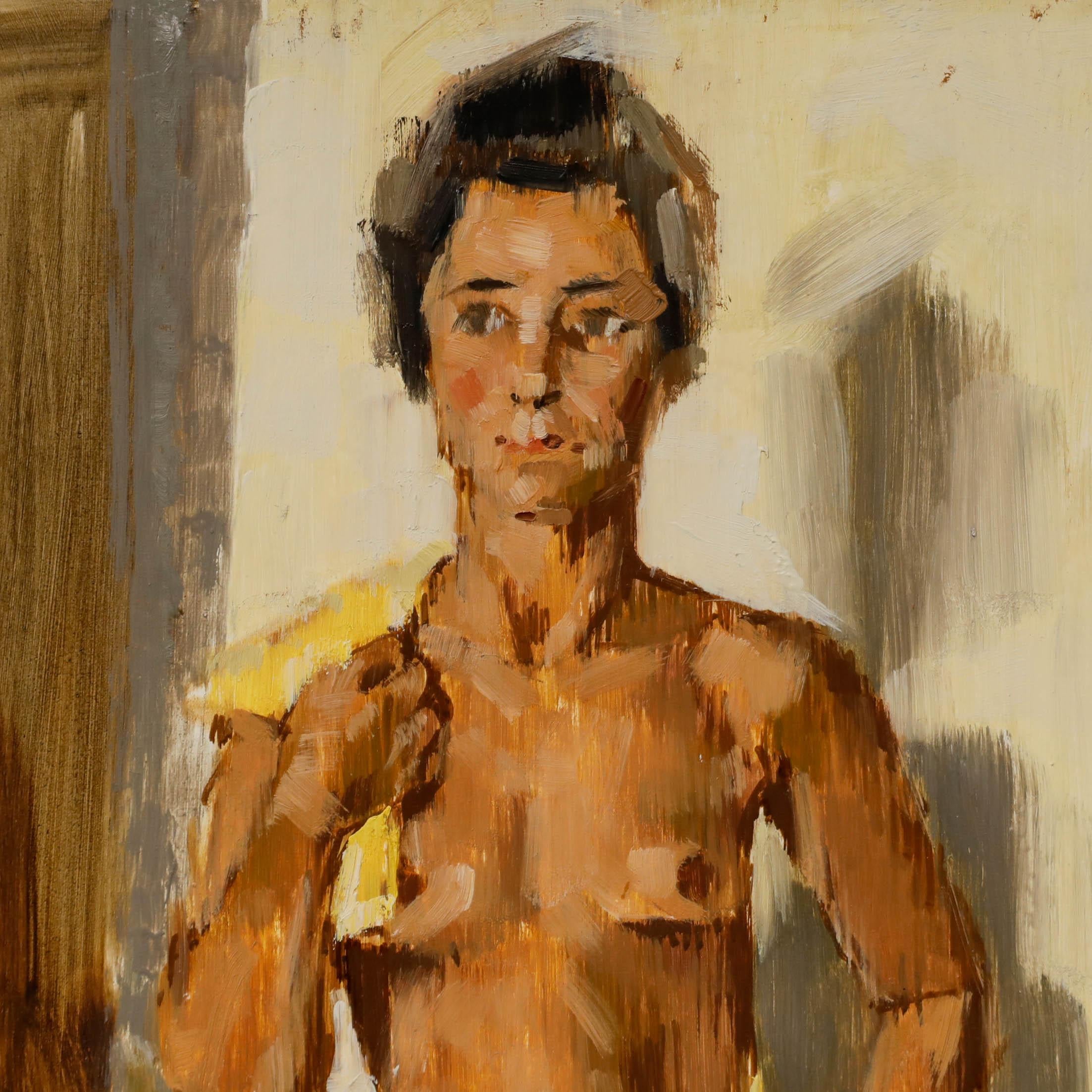 Brian Chugg (1926-2003) - Huile du milieu du 20e siècle, Le bijou jaune - Jaune Nude Painting par Unknown
