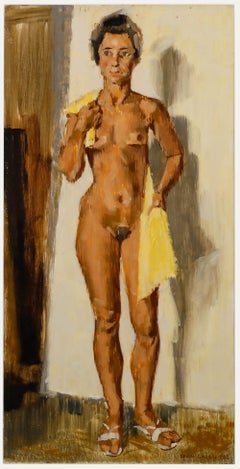 Brian Chugg (1926-2003) - Óleo de mediados del siglo XX, La toalla amarilla