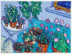 Brian William - Contemporary Oil, Flowers on a Garden Bench