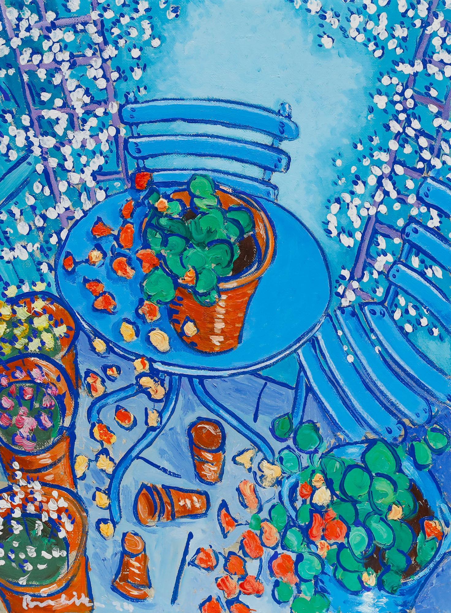 Brian William - Zeitgenössisches Öl, Kapuzinerkresse auf dem Bistrotisch – Painting von Unknown