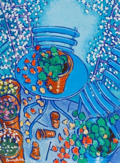 Brian William - Contemporary Oil, Nasturtiums on the Bistro Table