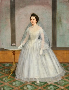 Bride in White Wedding Dress in Room with Empire Gueridon Table