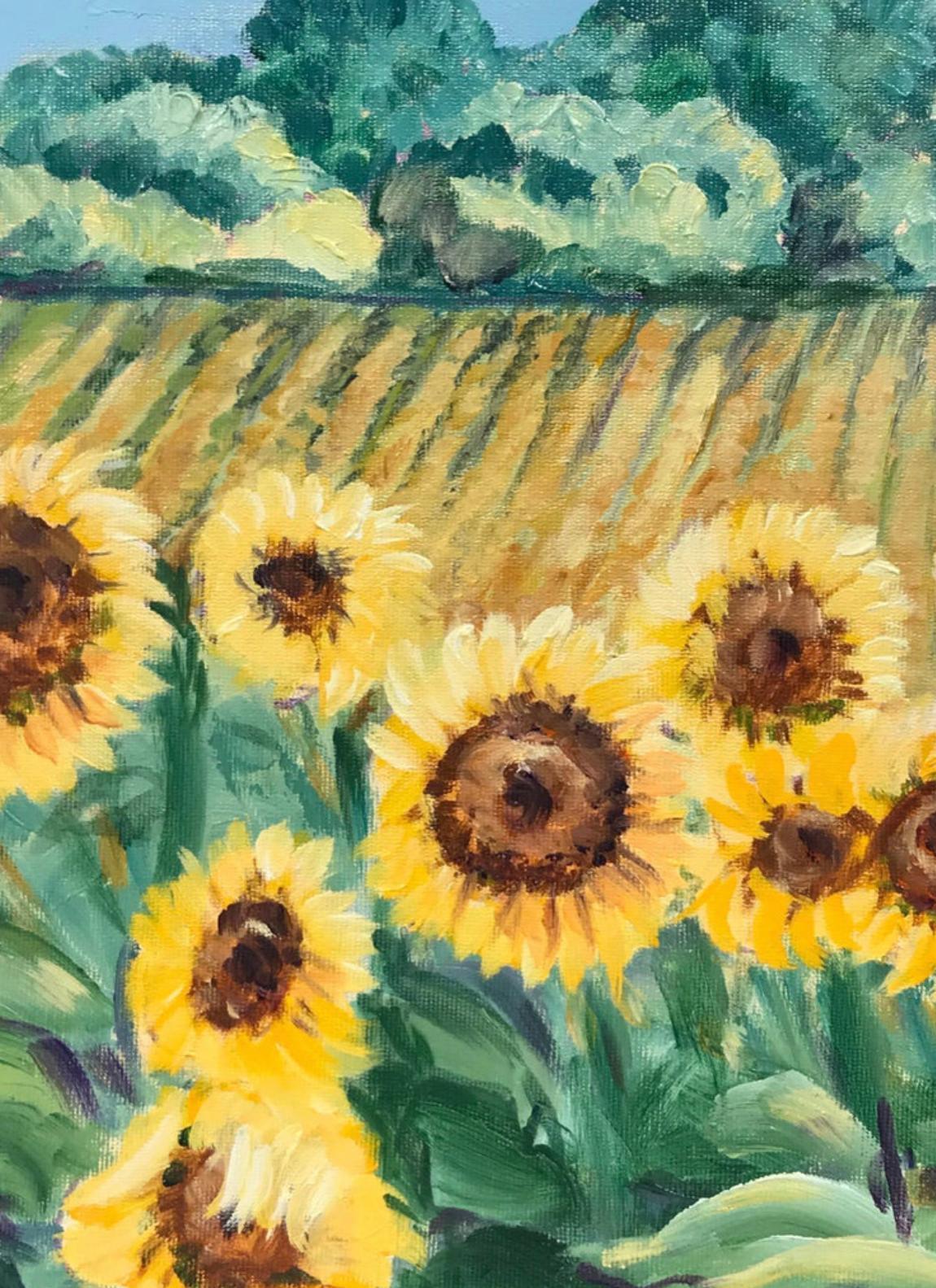 Girasoles brillantes y coloridos en la Provenza - Still-Life Painting Gris de Unknown
