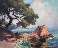 Bright Coastal Seascape Painting California Impressionist 1930's Unsigned Framed