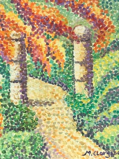 Helles & farbenfrohes französisches impressionistisches Ölgemälde, gepunkteter Wegeeingang