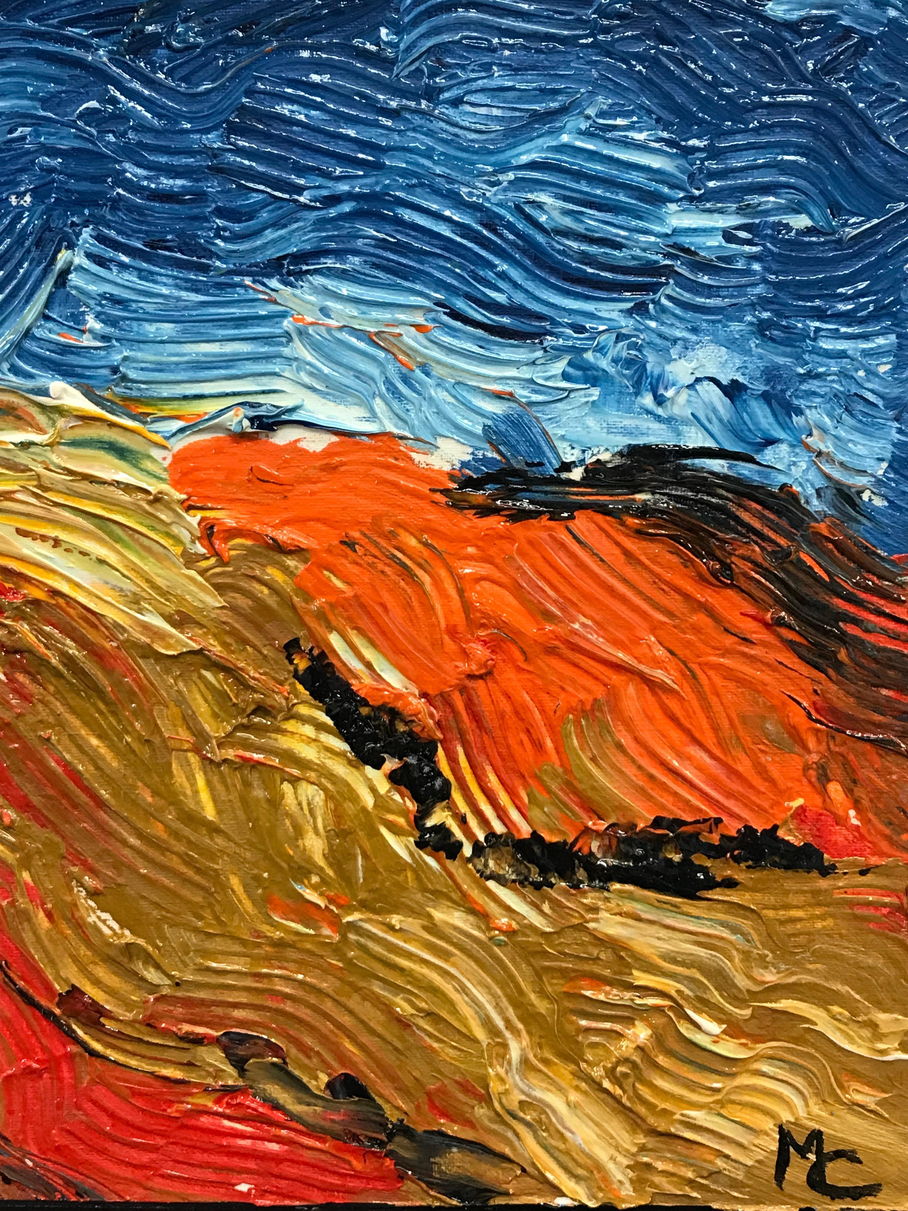 Bright & Colorful French Impressionist Oil Painting, Vibrant Color Landscape - Brown Landscape Painting by Unknown