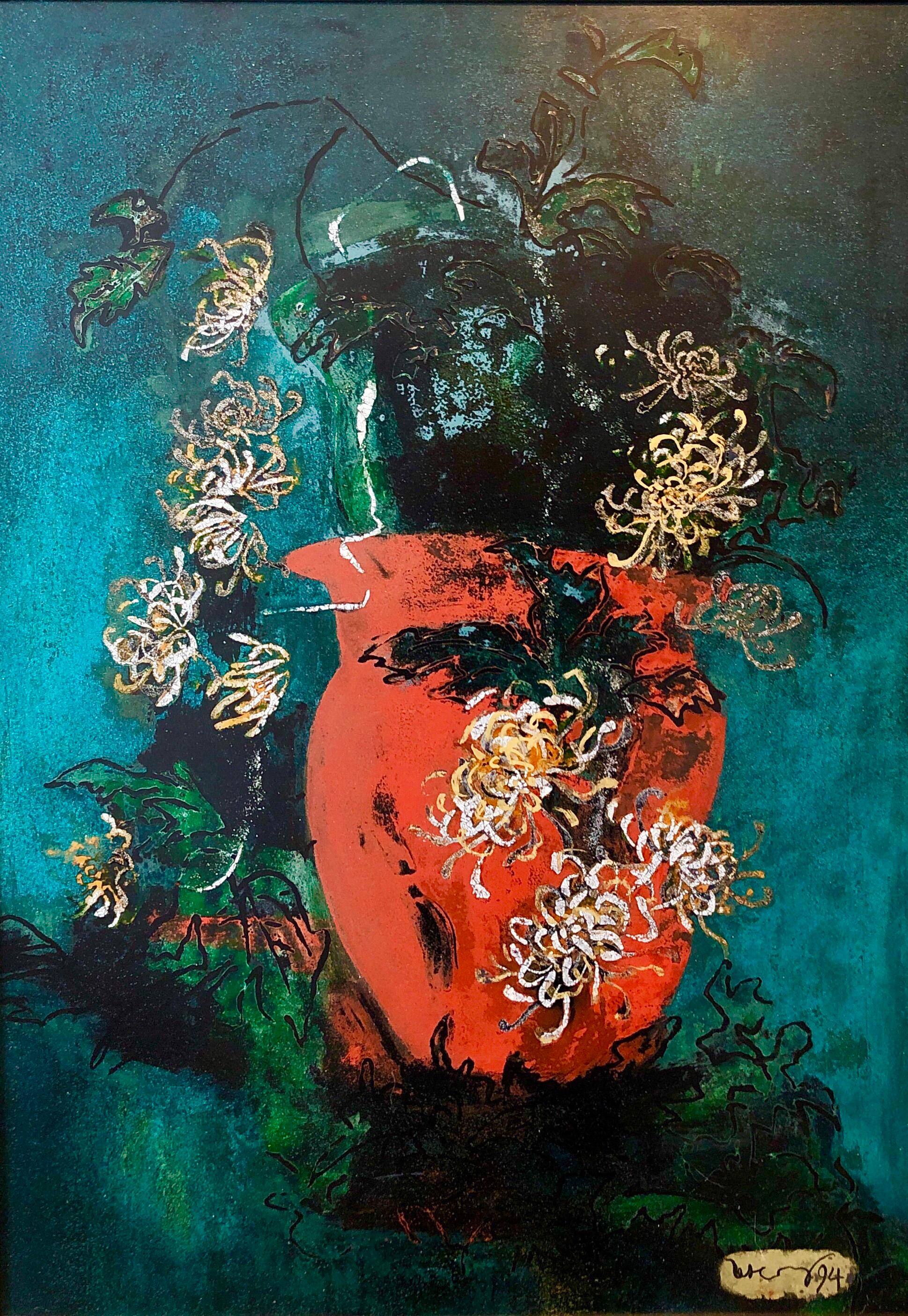 Pintura al Óleo Esmalte Pop Art Brillante Vibrante Flores NYC Expresionista Abstracto - Painting de Unknown