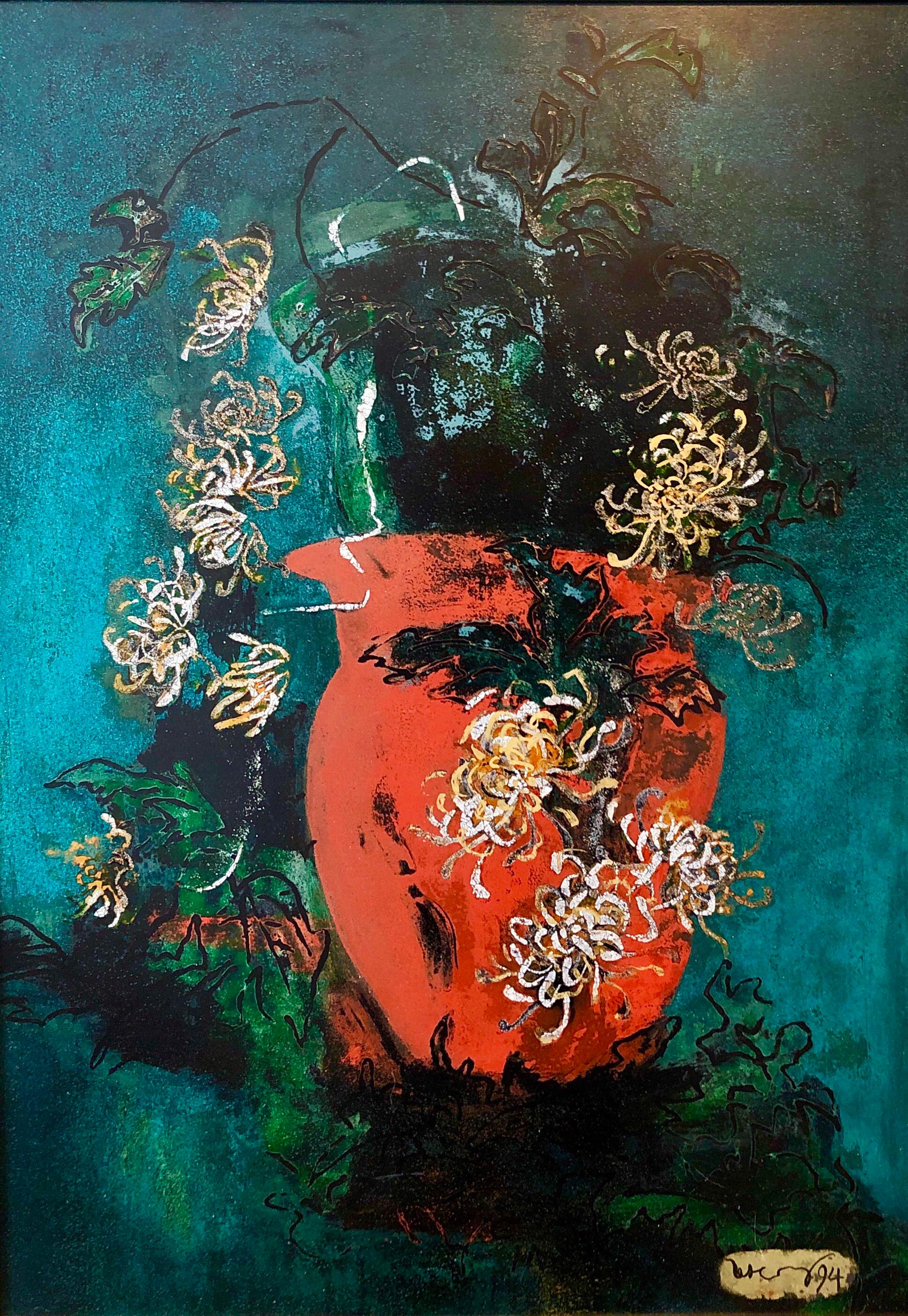 Peinture à l'huile Pop Art émaillée aux couleurs vives et vibrantes - Fleurs - Expressionniste abstrait new-yorkais - Painting de Unknown