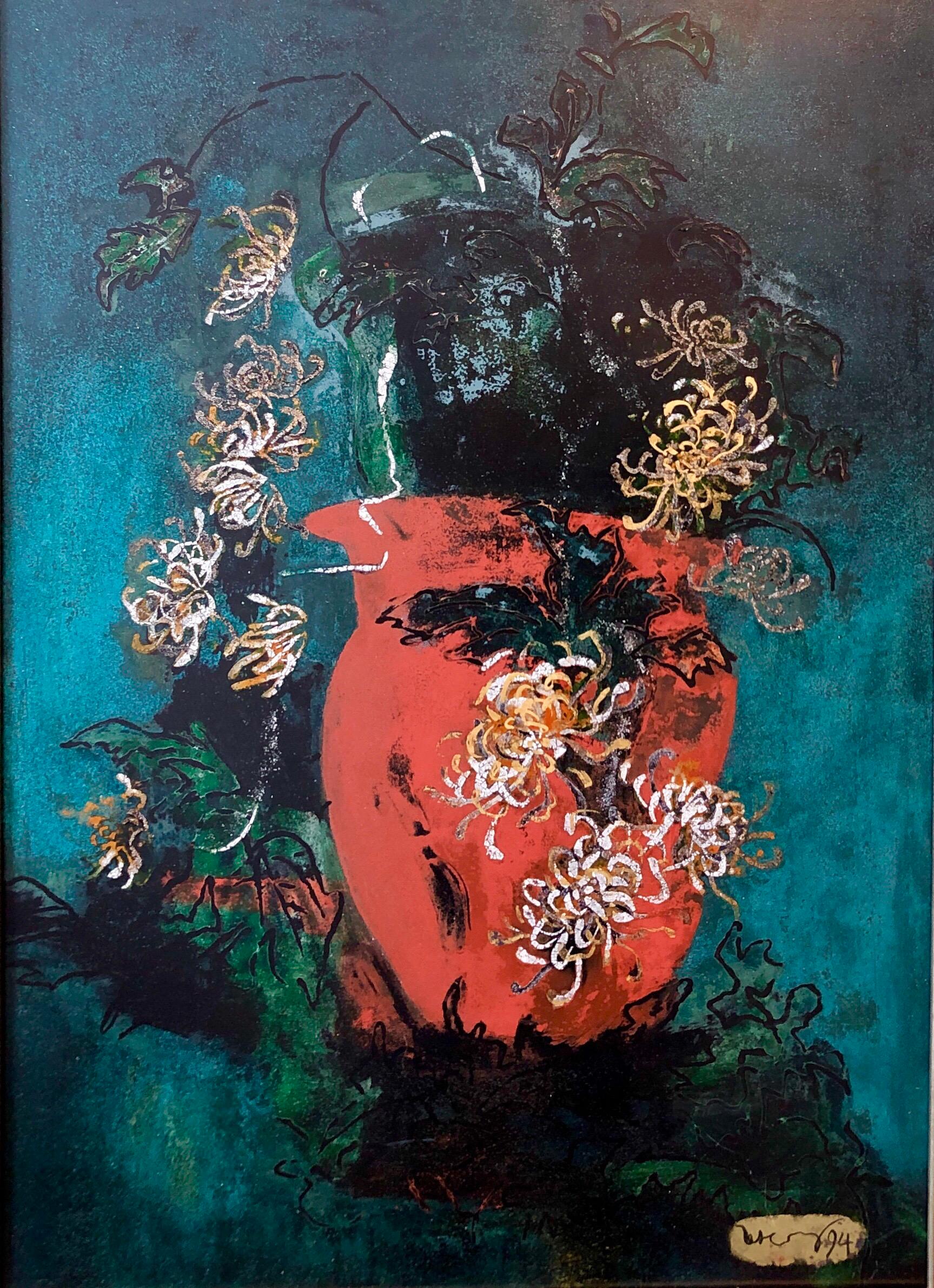 Pintura al Óleo Esmalte Pop Art Brillante Vibrante Flores NYC Expresionista Abstracto en venta 2