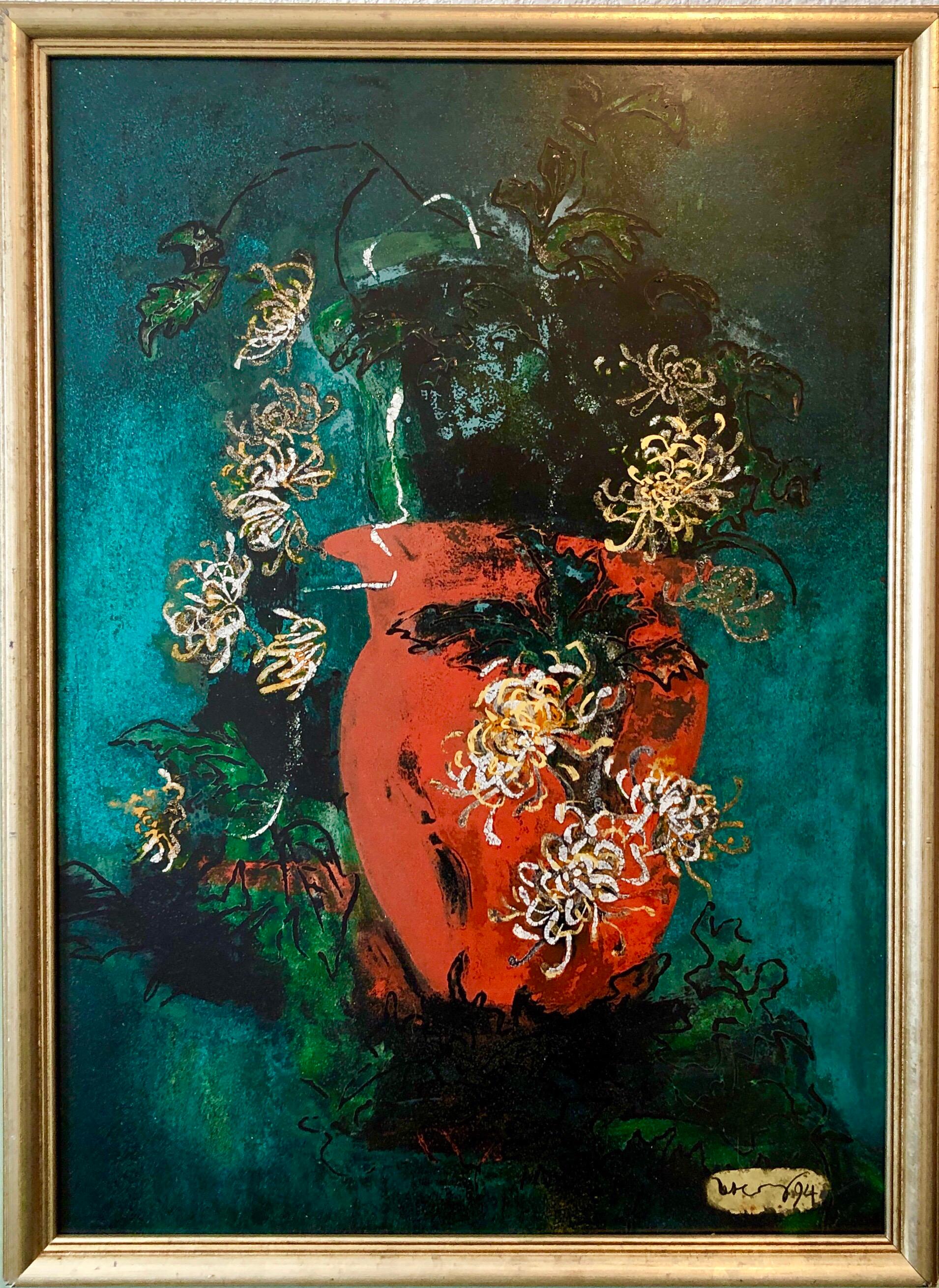 Abstract Painting Unknown - Peinture à l'huile Pop Art émaillée aux couleurs vives et vibrantes - Fleurs - Expressionniste abstrait new-yorkais