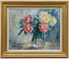 Brigitte Schneider Gaspar (1921-2000) - 1997 Huile, Bouquet de roses roses et jaunes