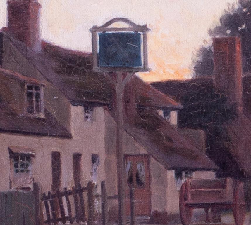 British 19th Century oil painting of figures by an English pub - Brown Figurative Painting by Unknown
