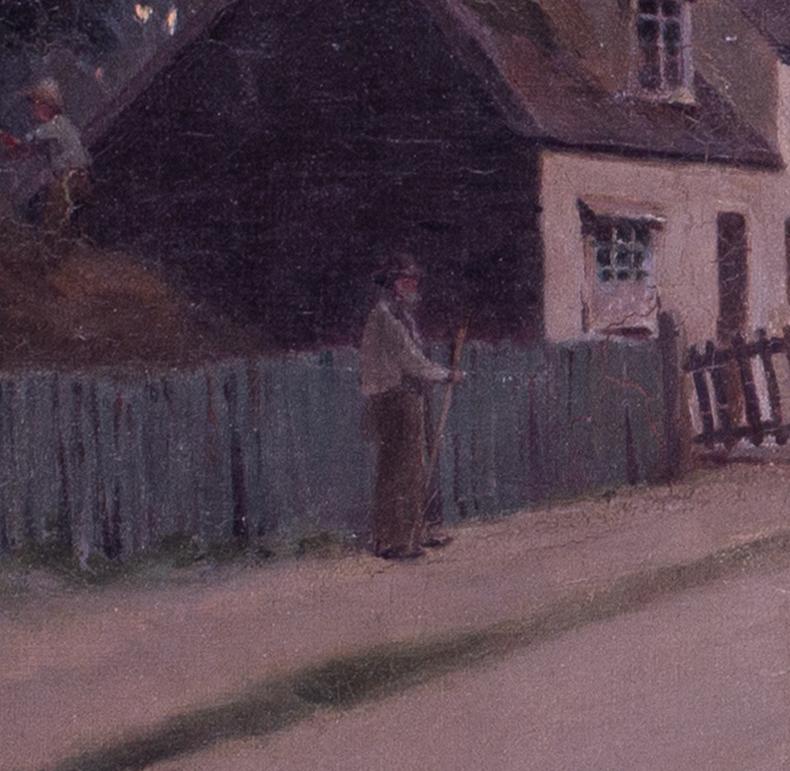 T Harrison (British, 19th Century)
Villagers before a pub at dusk
Oil on canvas
Indistinctly signed and dated `THarrison…1899’
15 x 22 in. (38 x 56 cm.)