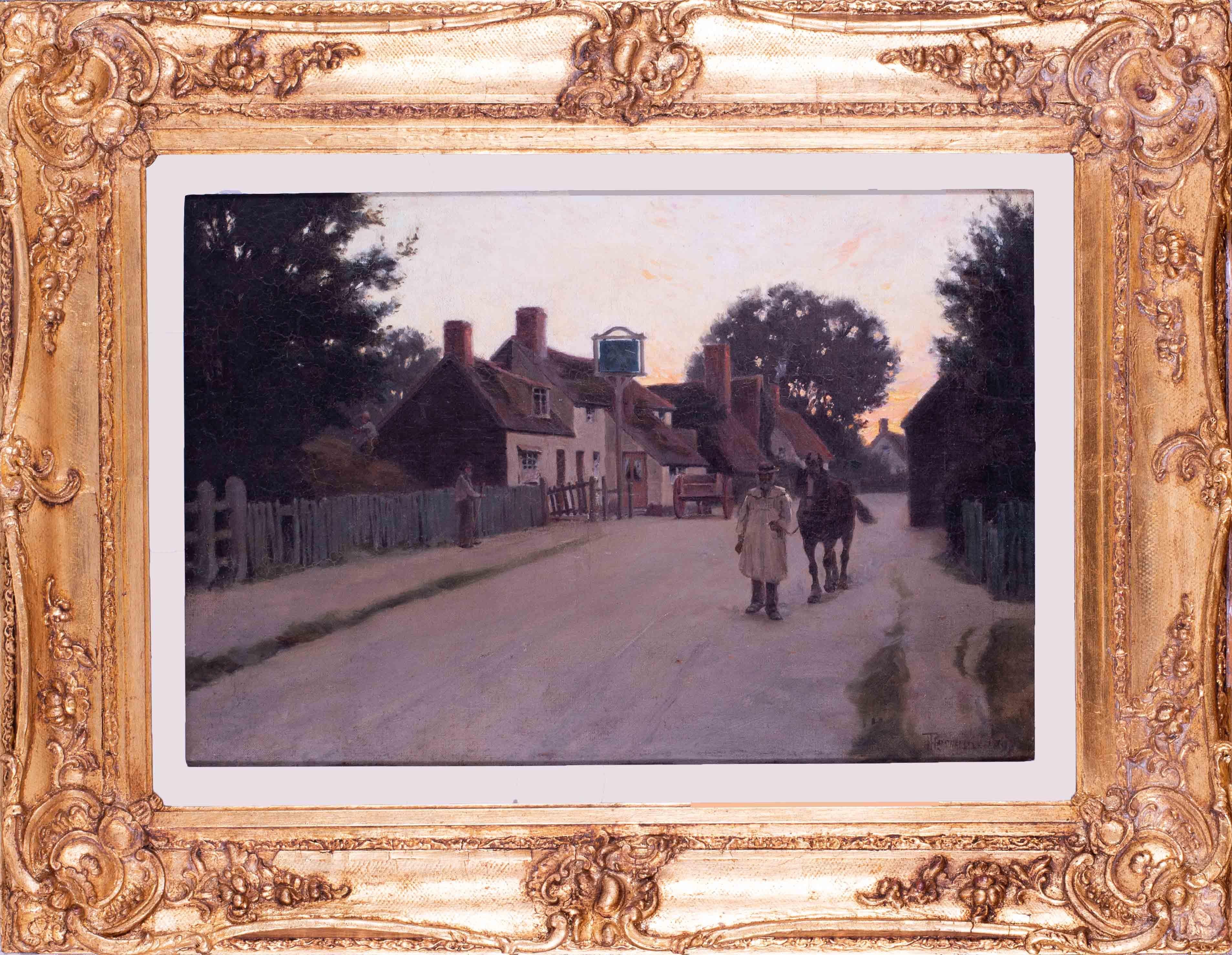 Unknown Figurative Painting - British 19th Century oil painting of figures by an English pub