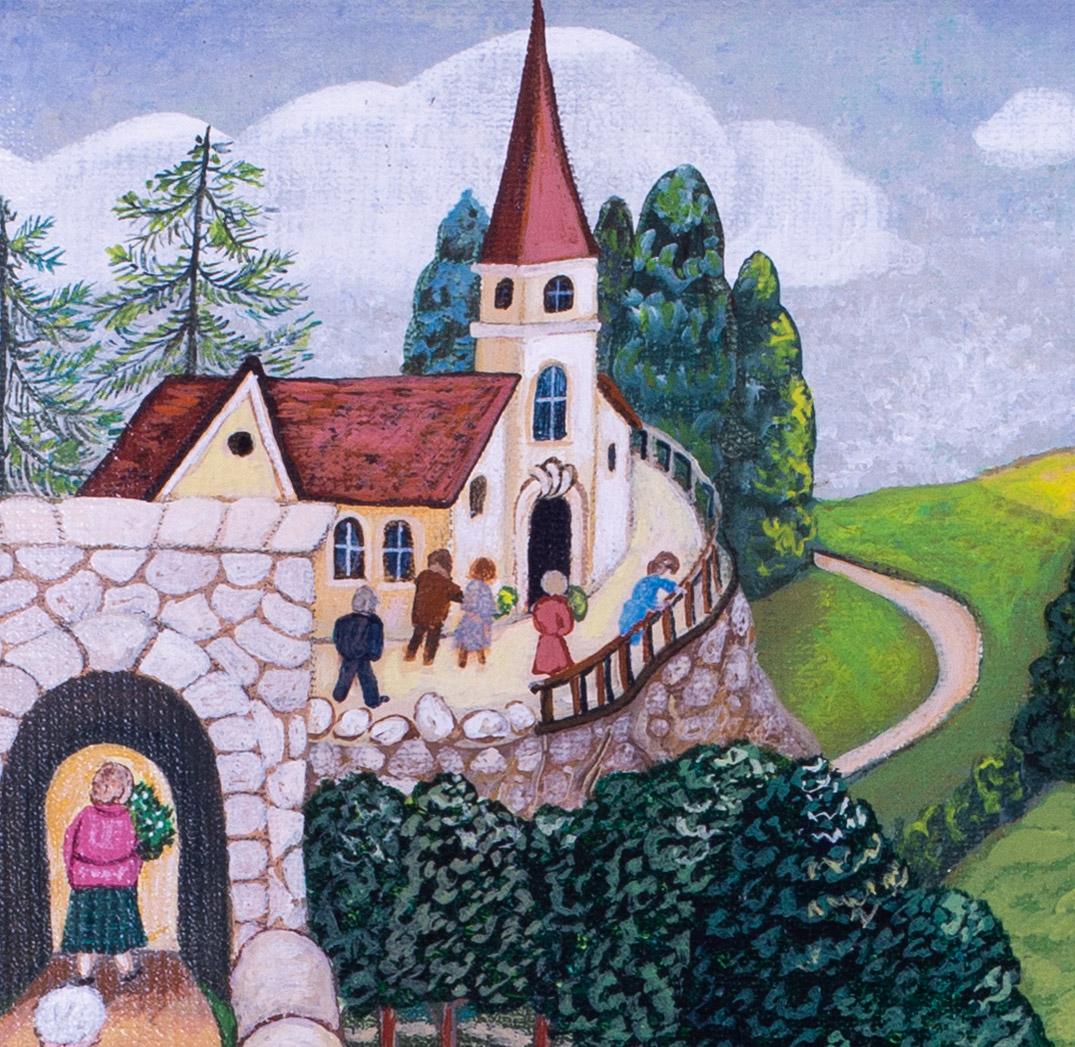 Quadro ad olio del XX secolo di Erika Delamar raffigurante la Domenica del Ringraziamento - Painting Scuola inglese di Unknown