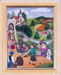 Quadro ad olio del XX secolo di Erika Delamar raffigurante la Domenica del Ringraziamento