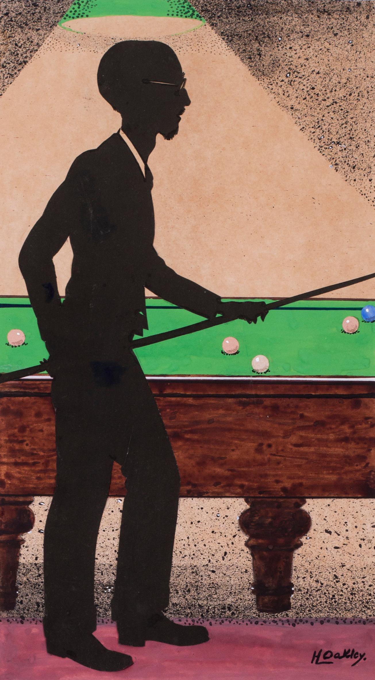 British 20th Century original watercolour painting of a snooker / pool player - Painting by Unknown