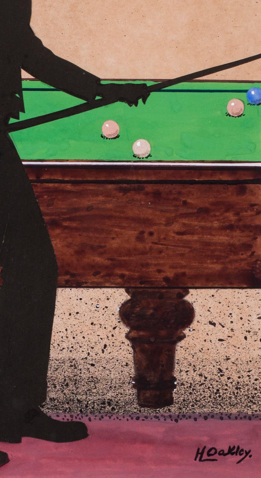 British 20th Century original watercolour painting of a snooker / pool player - Modern Painting by Unknown
