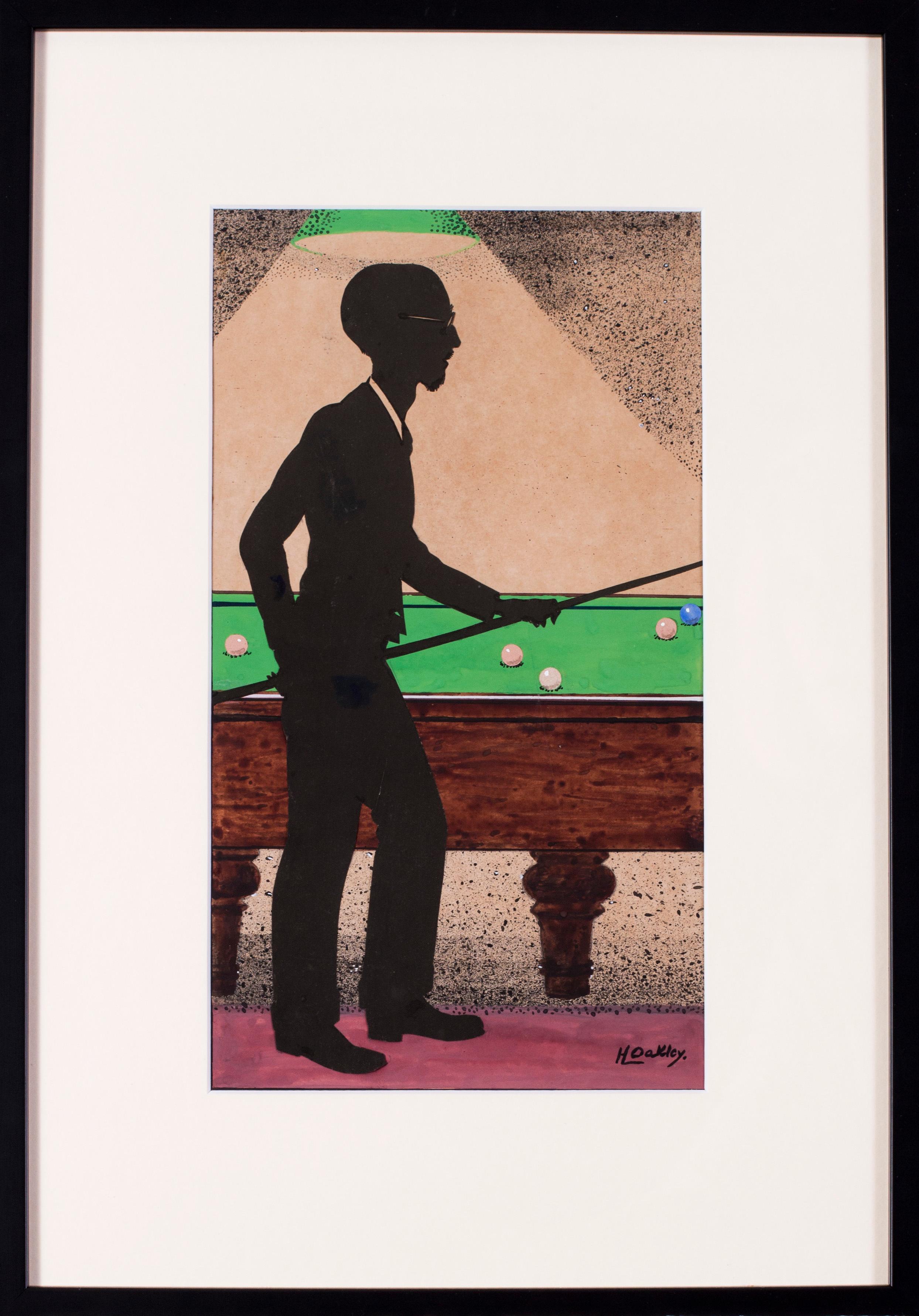 Unknown Figurative Painting - British 20th Century original watercolour painting of a snooker / pool player