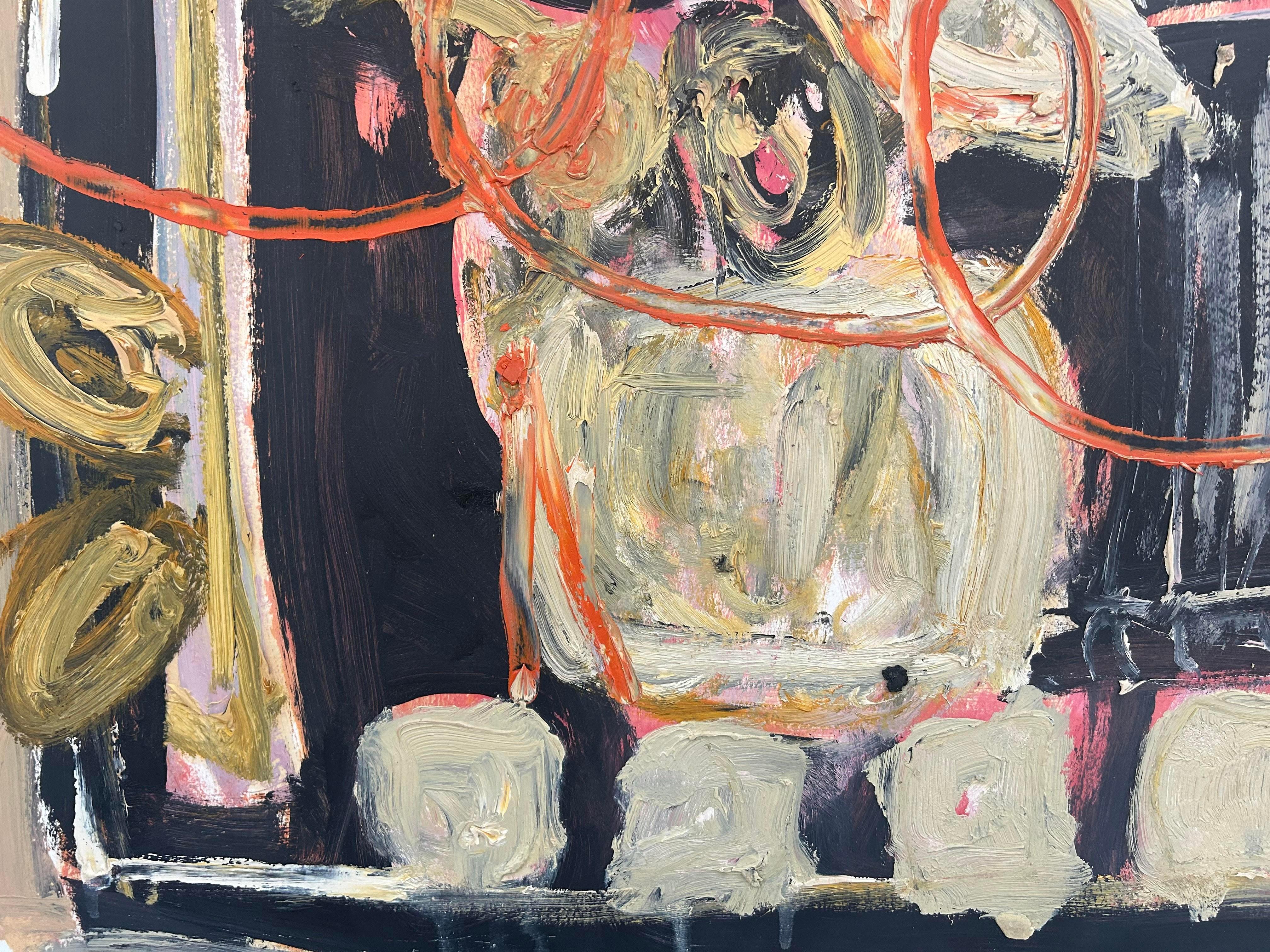  Britische abstrakte Ölgemälde auf Papierplatte, Alec Cumming Temple, Rot, Orange, Schwarz und Schwarz (Abstrakt), Painting, von Unknown