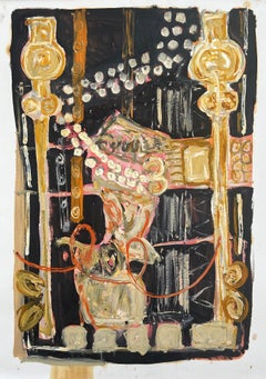  Britische abstrakte Ölgemälde auf Papierplatte, Alec Cumming Temple, Rot, Orange, Schwarz und Schwarz