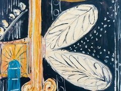 Britische Abstraktion, Öl auf Papierkarton, Alec Cumming Theatre, Blau, Orange, Schwarz