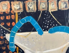 British Abstraction oil on paperboard Alec Cumming, Vase, Blue Orange Black