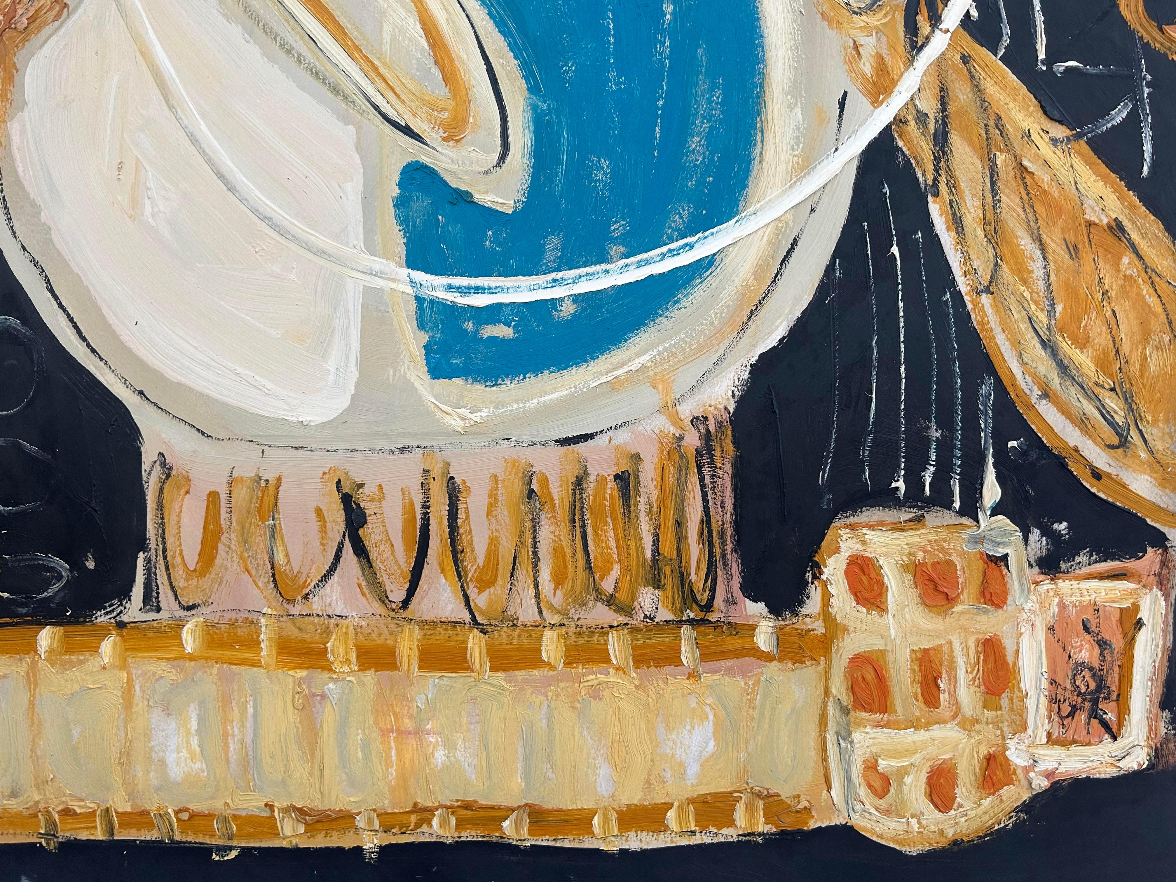 Astrazione britannica olio su cartoncino Alec Cumming, Vaso, Blu Arancione Nero - Painting Astratto di Unknown